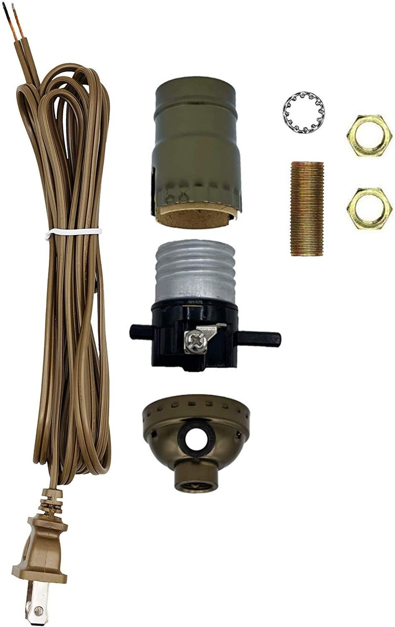 Creative Hobbies Make a Lamp or Repair Kit with Essential Hardware and Matching Cord (Antique Brass) - Image 1